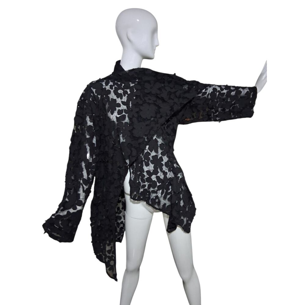 Dress to Kill Floral Sheer Women's 1X-2X Asymmetrical Old Money Luxury Cardigan